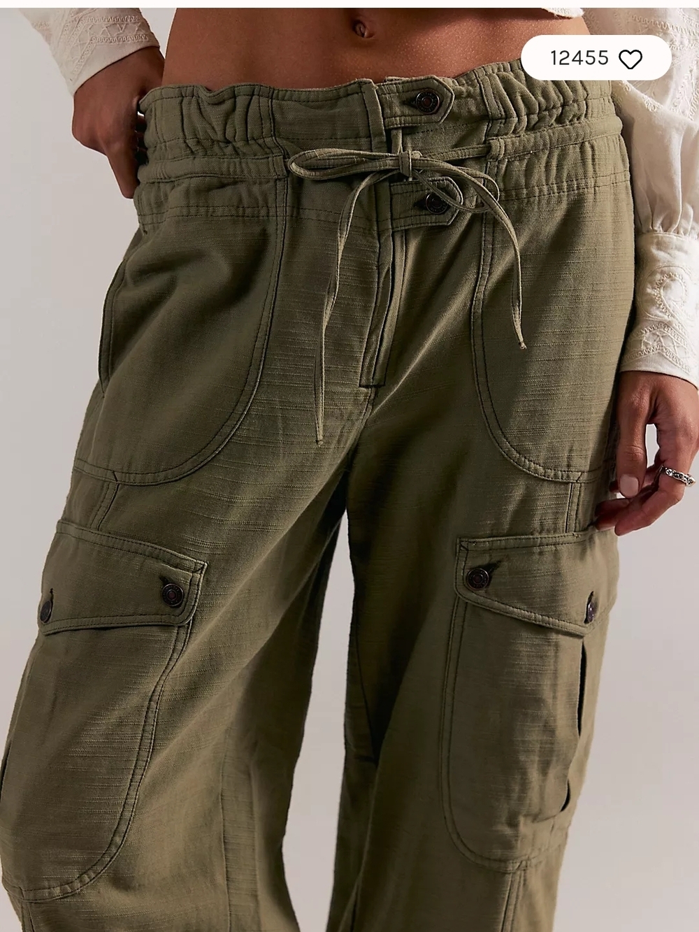 Free People We The Free Park Ave Olive Green Wide Leg Cargo Pants